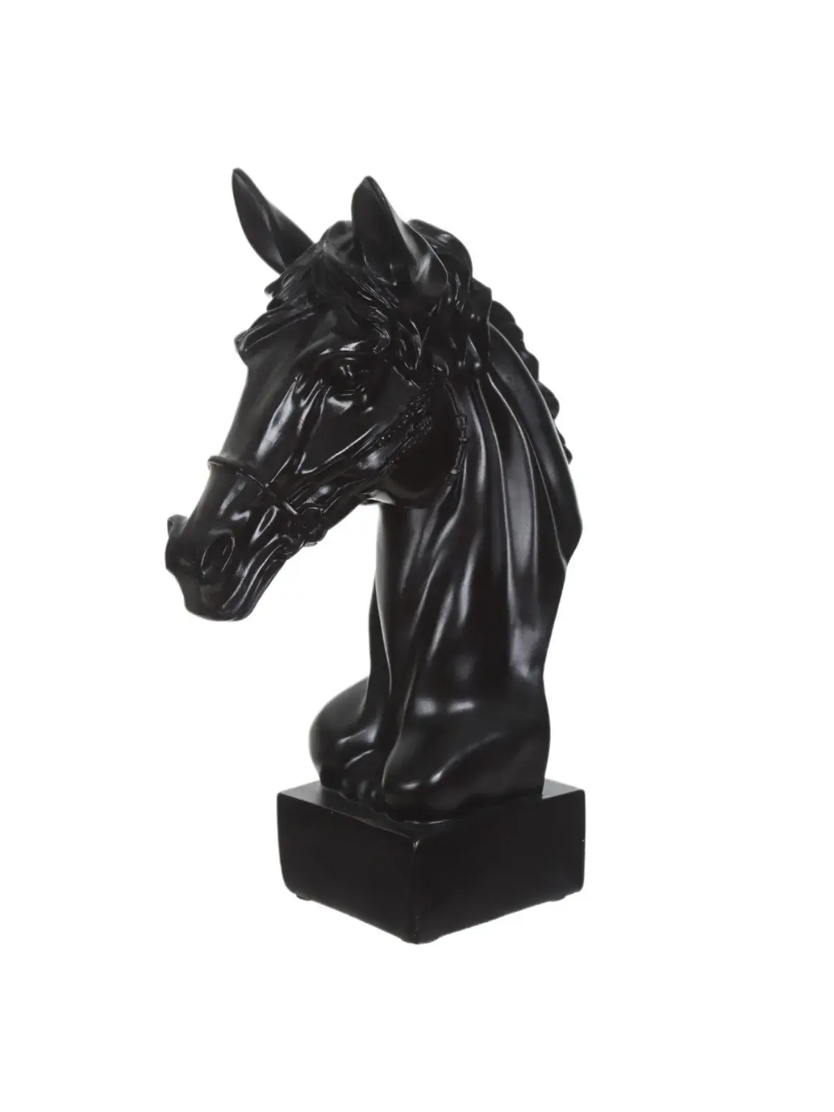 Escultura Decorativa Cabeça de Cavalo em Poliresina Preto Preto
