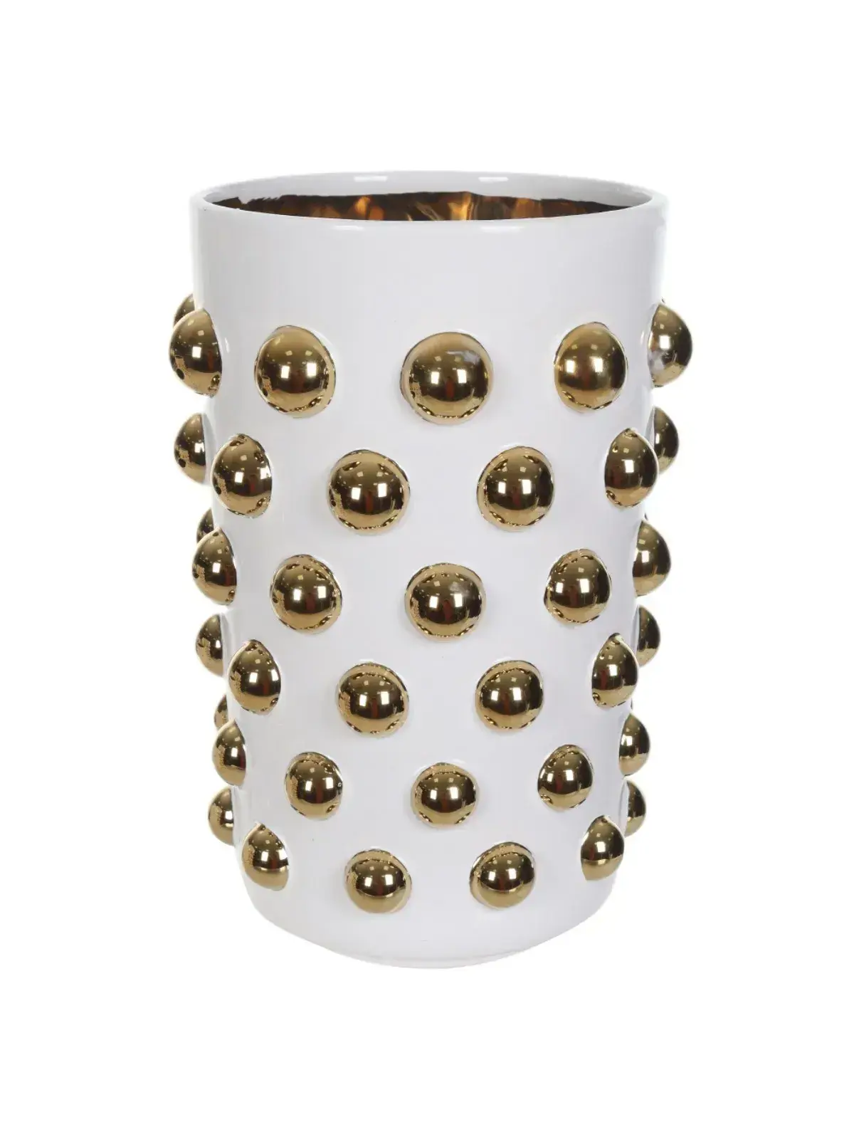 Vaso Decorativo Cerâmica Balls P Branco/Dourado