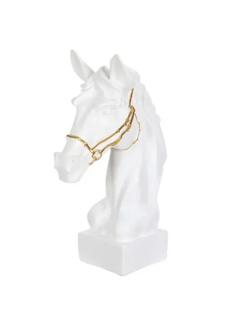 Escultura Decorativa Cabeça de Cavalo em Poliresina Branco