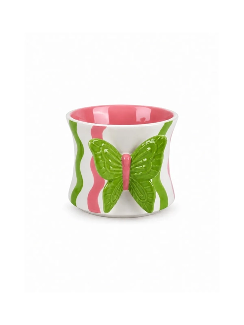 Caneca Borboleta em Cerâmica com Relevo Rosa