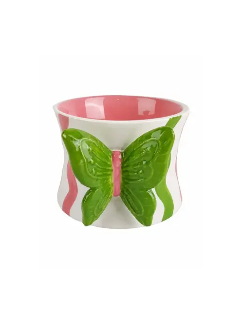 Caneca Borboleta em Cerâmica com Relevo Rosa