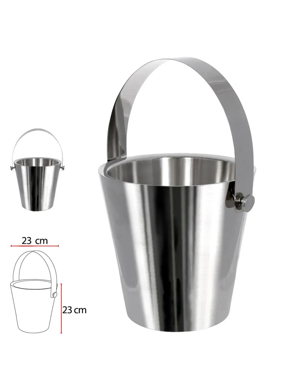 Balde Térmico Aço Inox com Alça Larga Champagne Prata