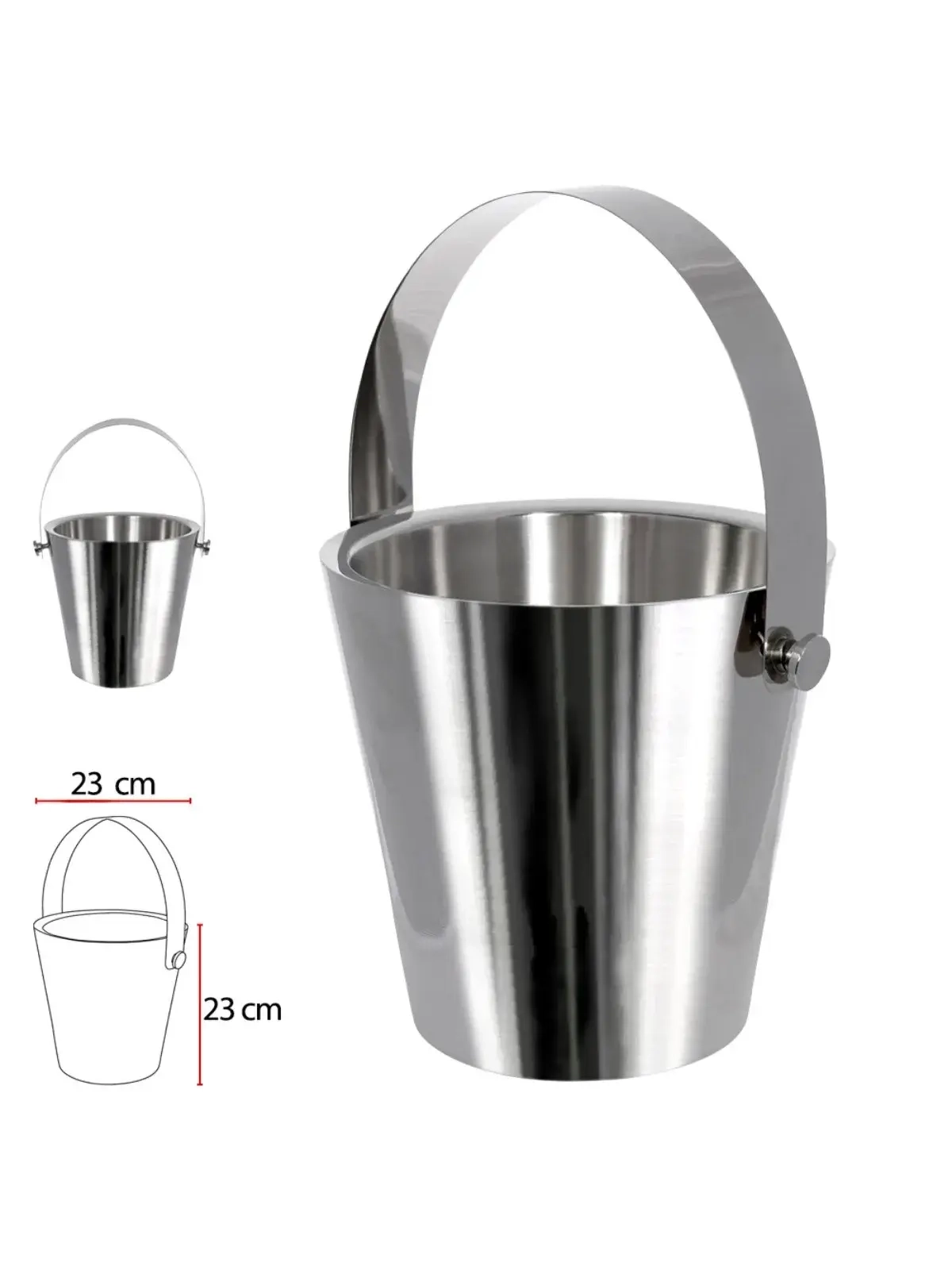 Balde Térmico Aço Inox com Alça Larga Champagne Prata