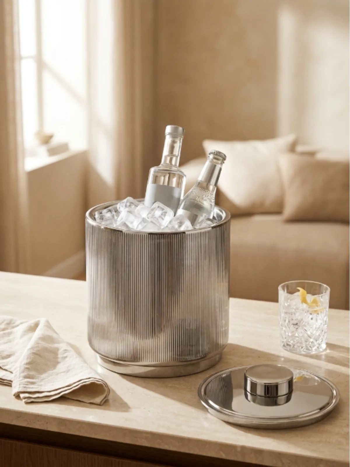 Balde de Gelo Aço Inox Canelado Prata