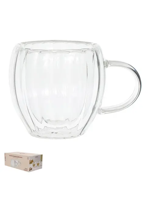 Conjunto 2 Xícaras Parede Dupla Vidro Borosilicato 80ml Canelada