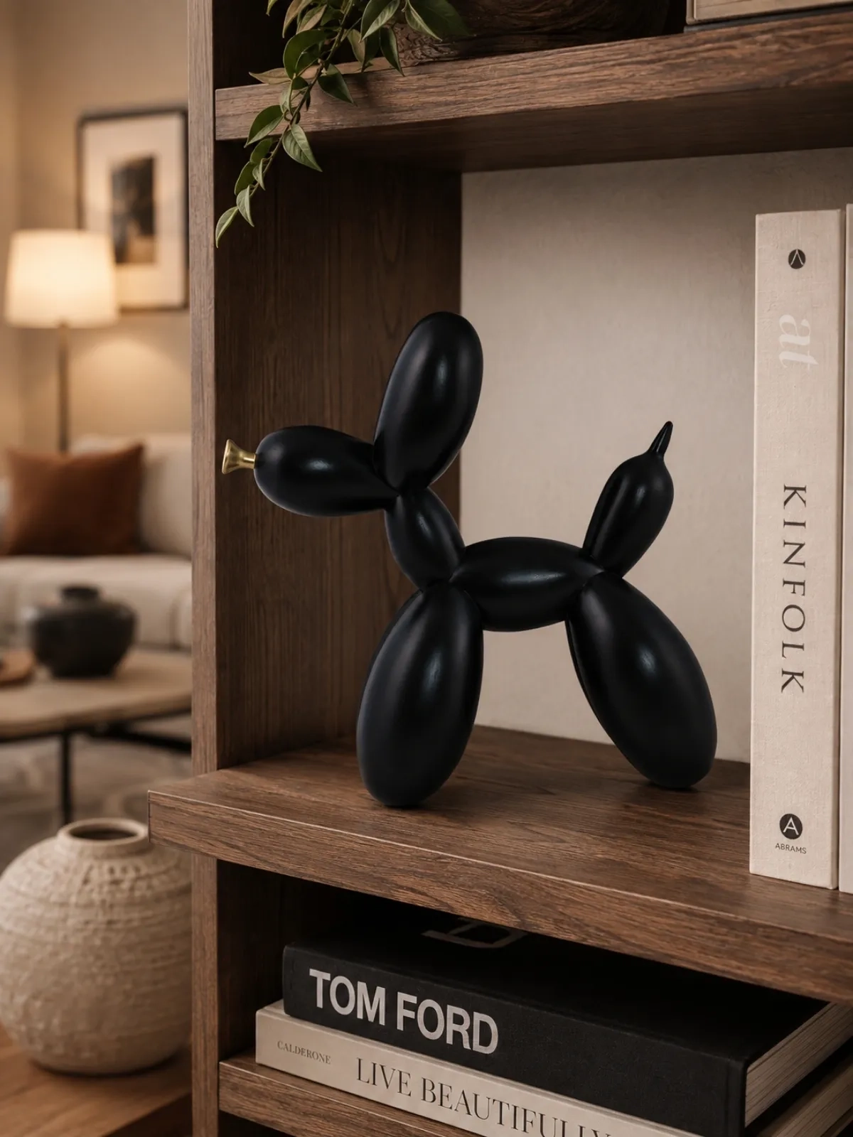 Escultura Decorativa Cachorro Balão em Poliresina Preto