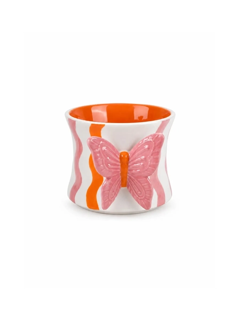 Caneca Borboleta em Cerâmica com Relevo Laranja
