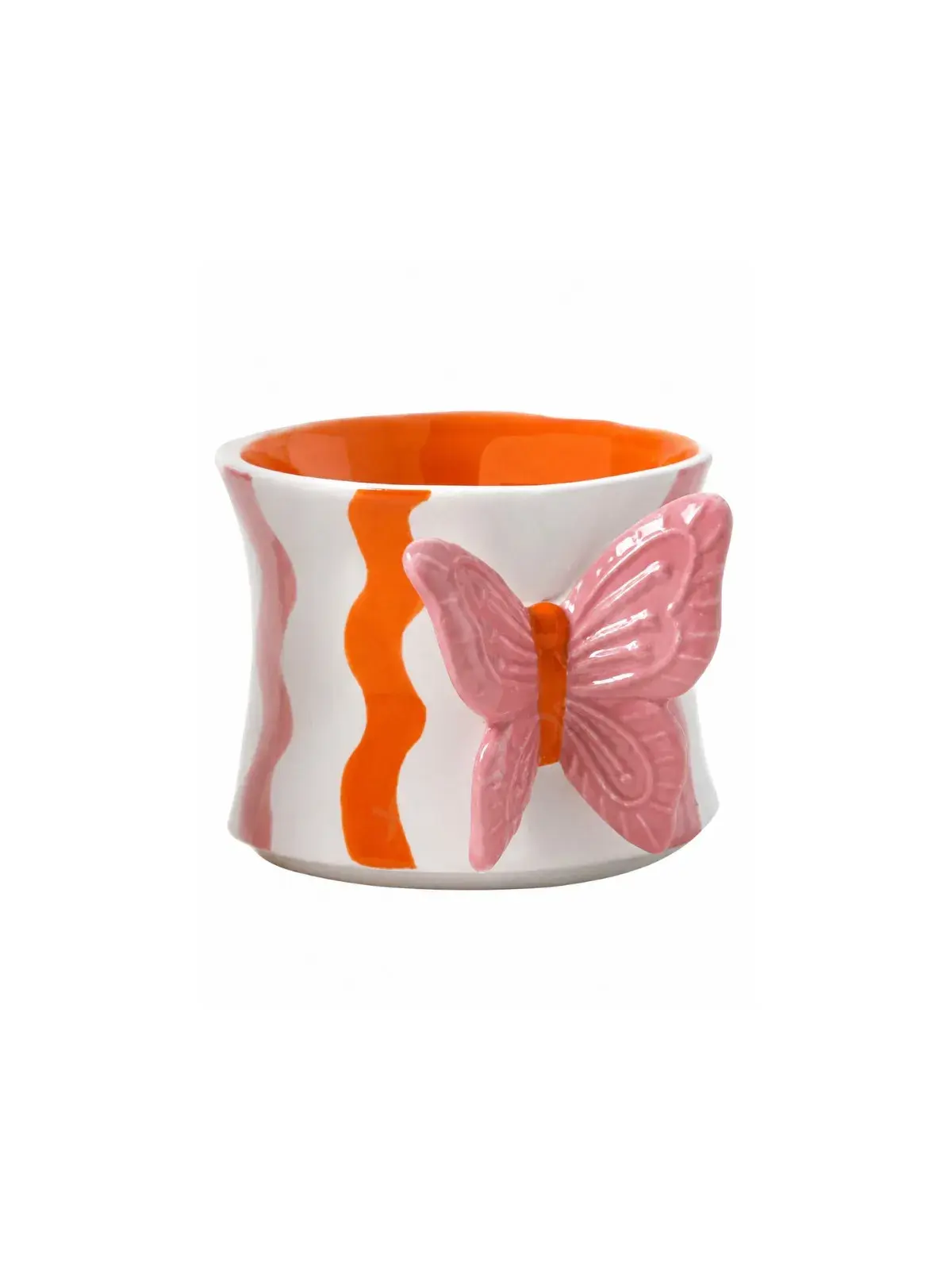 Caneca Borboleta em Cerâmica com Relevo Laranja Rosa