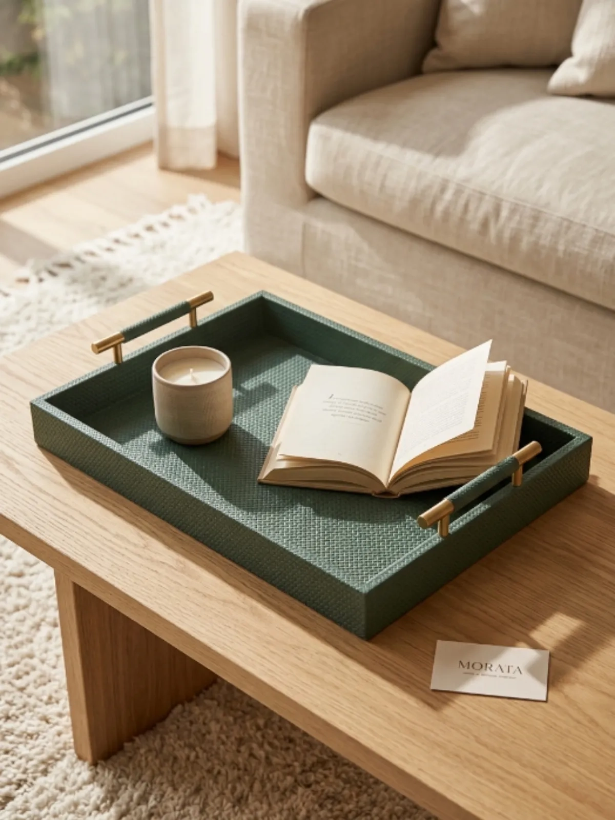 Bandeja Decorativa MDF Revestida PU Verde