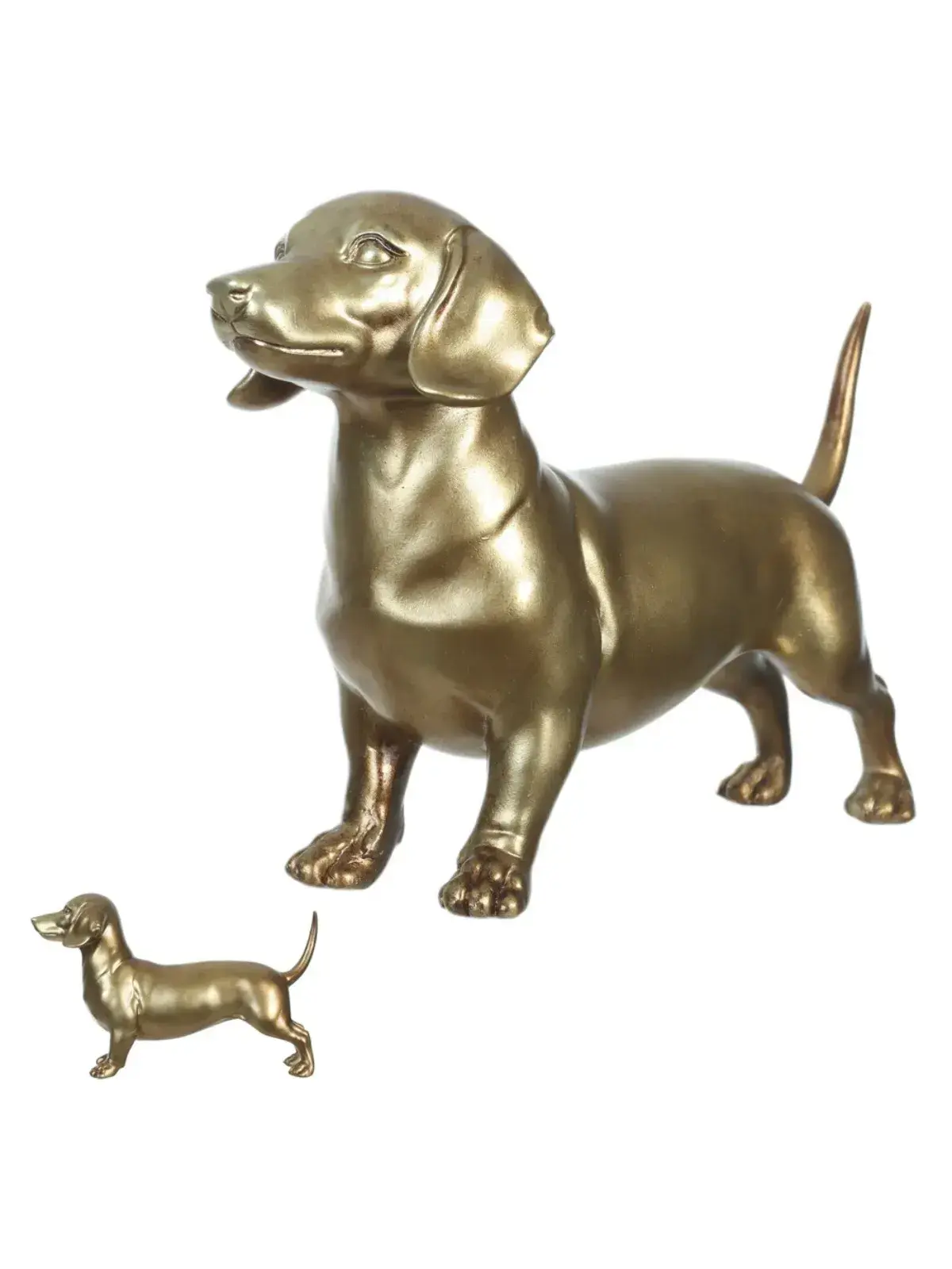 Escultura Decorativa Cachorro Salsicha em Poliresina Dourado