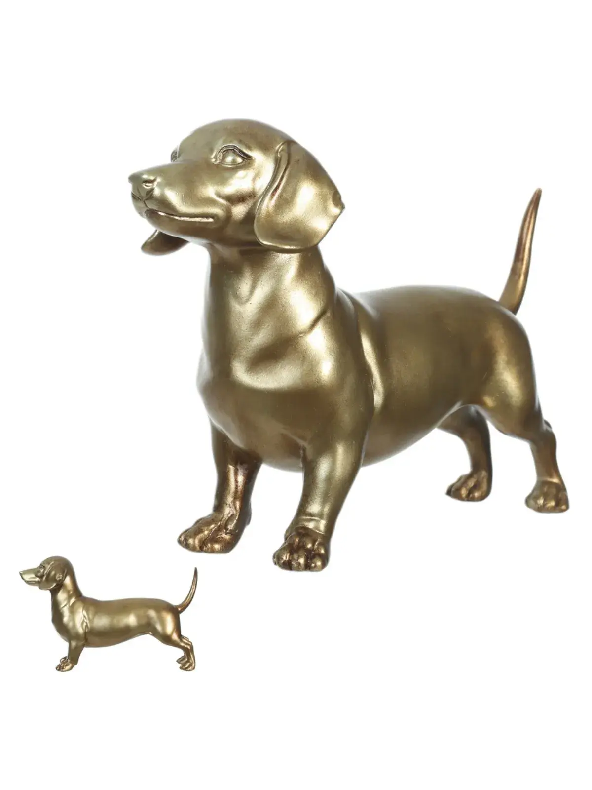 Escultura Decorativa Cachorro Salsicha em Poliresina Dourado