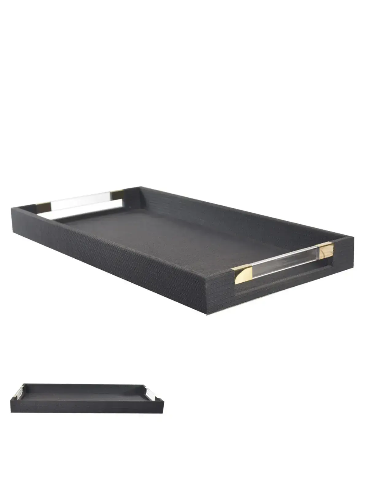 Bandeja Decorativa MDF Revestida PU e Alça de Acrílico Preto