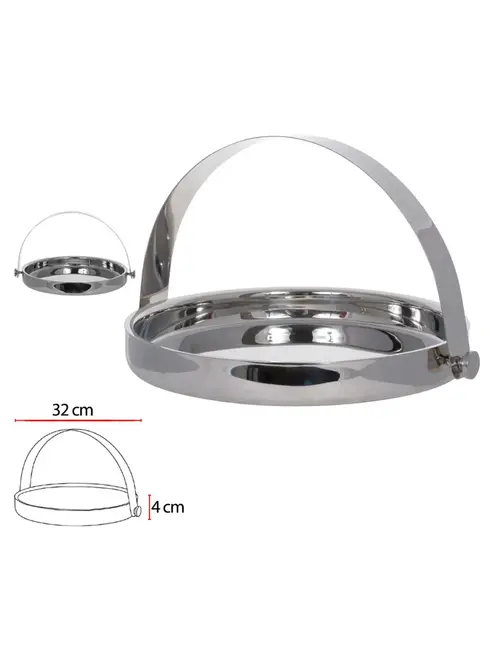 Bandeja Redonda com Alça Aço Inox