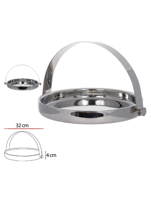 Bandeja Redonda com Alça Aço Inox