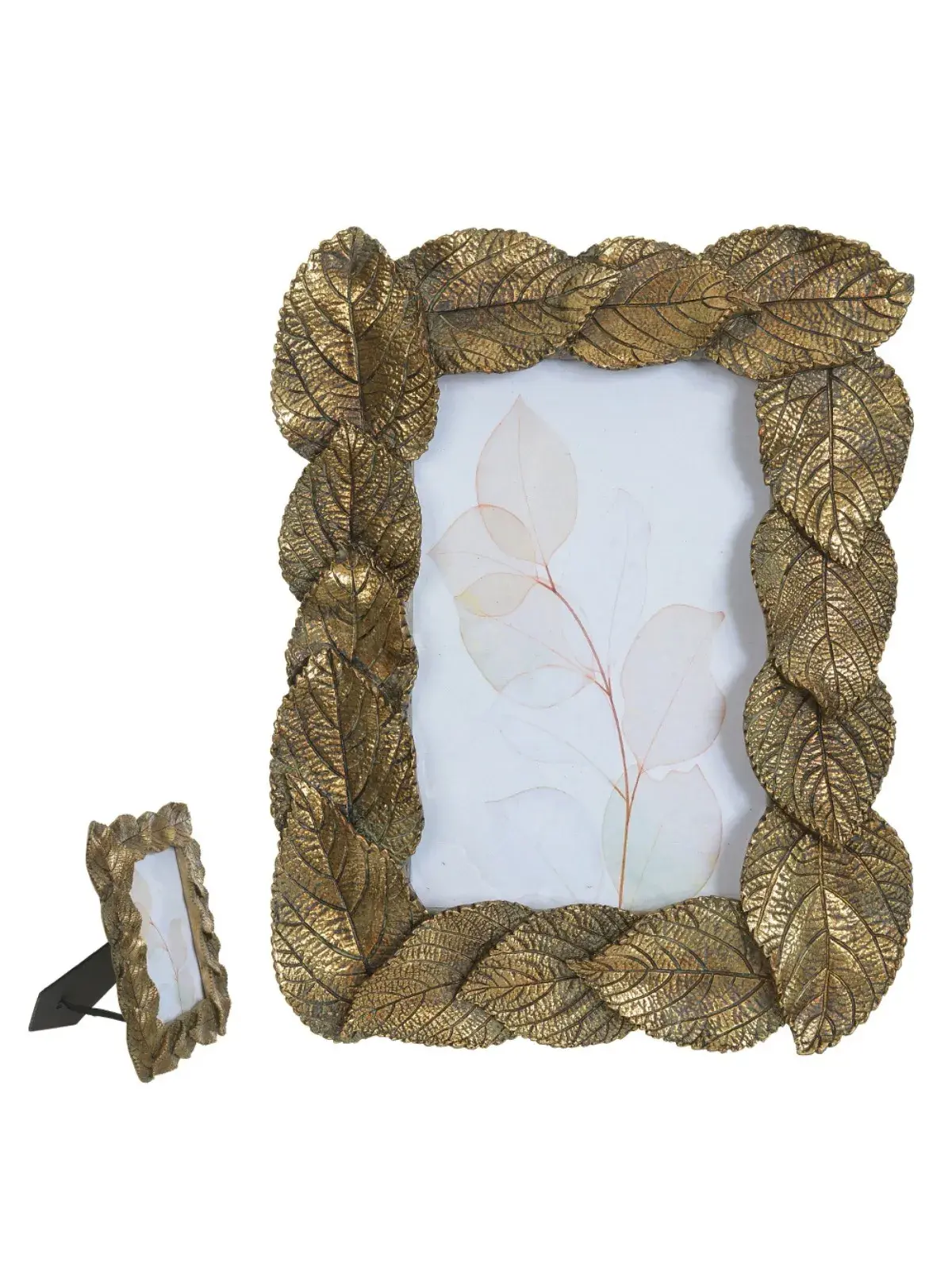 Porta Retrato Metal Folhas Dourado