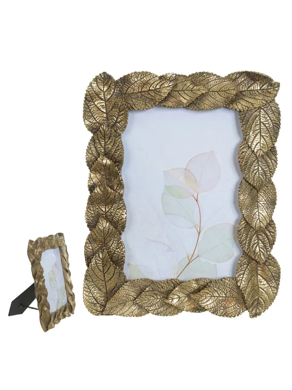Porta Retrato Metal Folhas Dourado