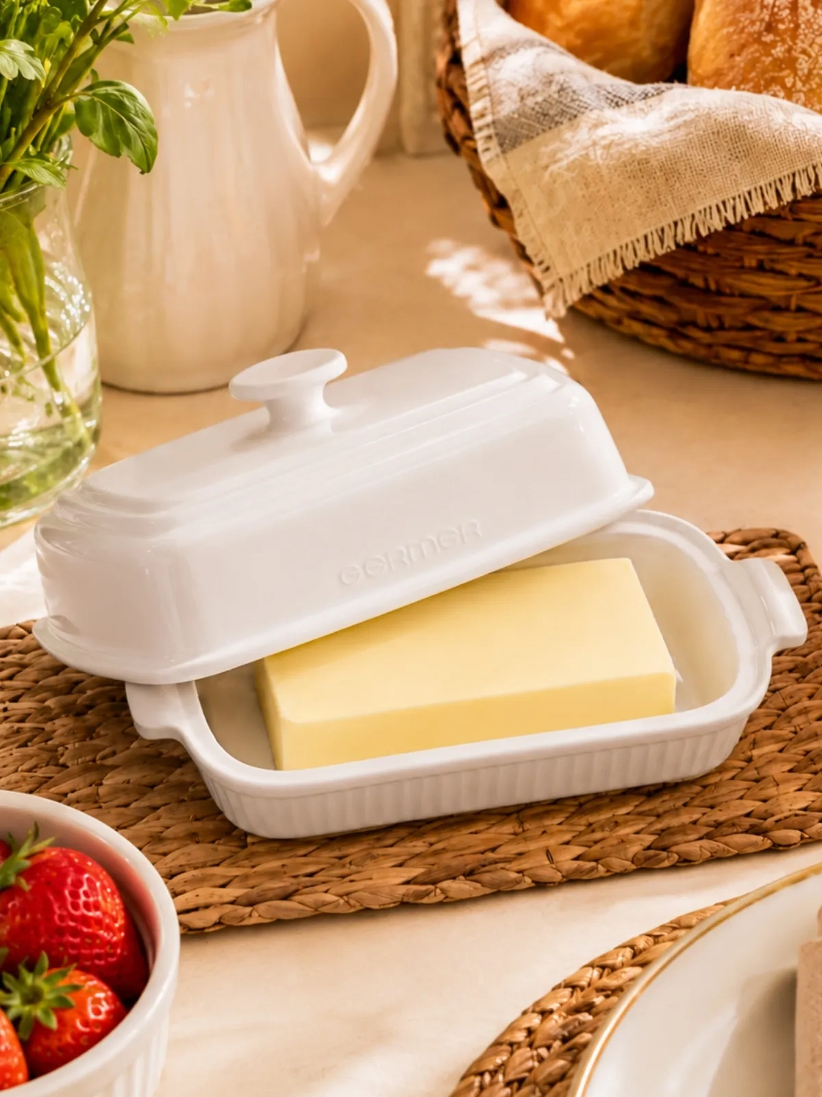Manteigueira em Porcelana - Assar e Servir Branco