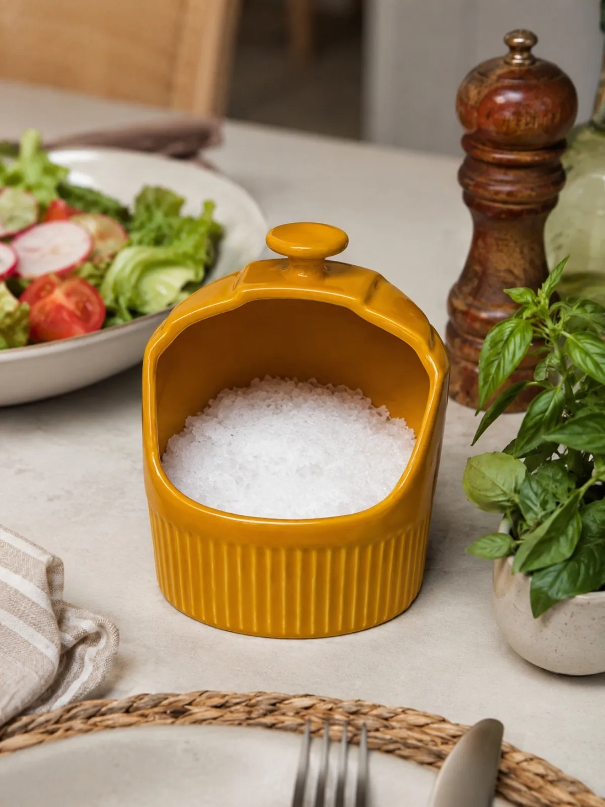 Pote de Sal em Porcelana - Assar e Servir Amarelo