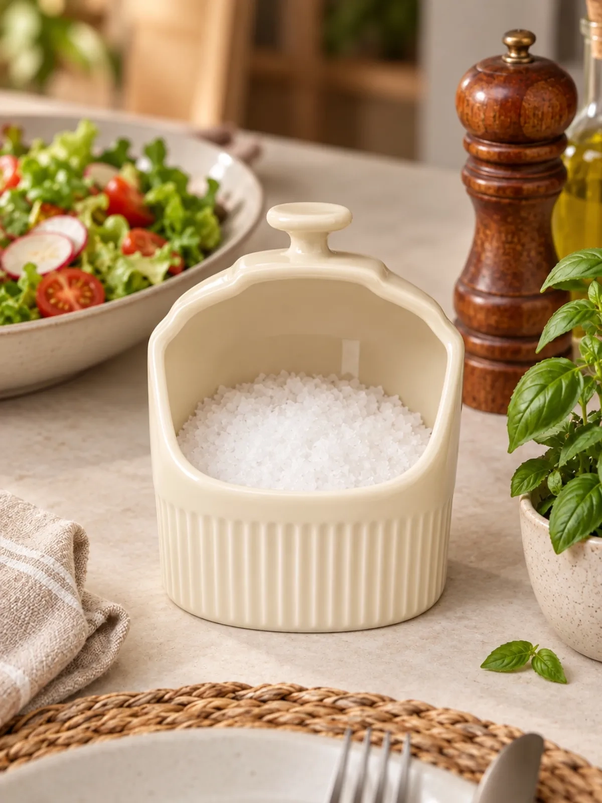 Pote de Sal em Porcelana - Assar e Servir Marfim