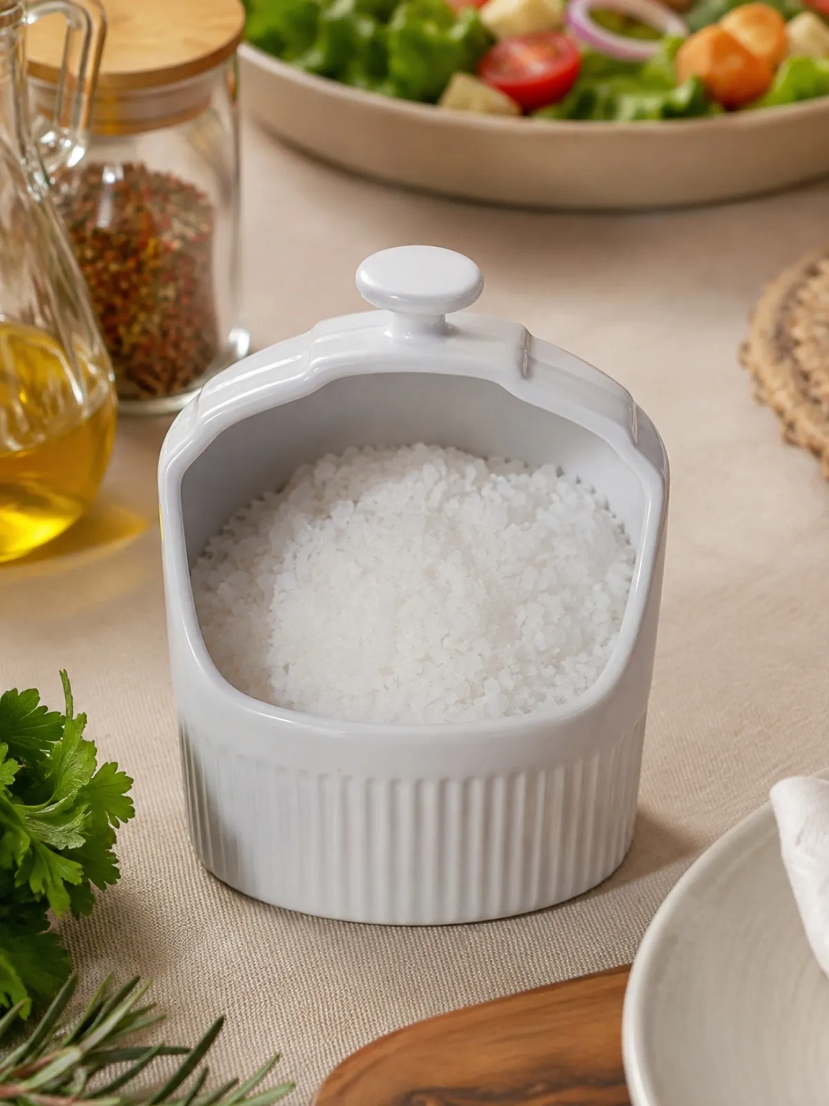 Pote de Sal em Porcelana - Assar e Servir Branco