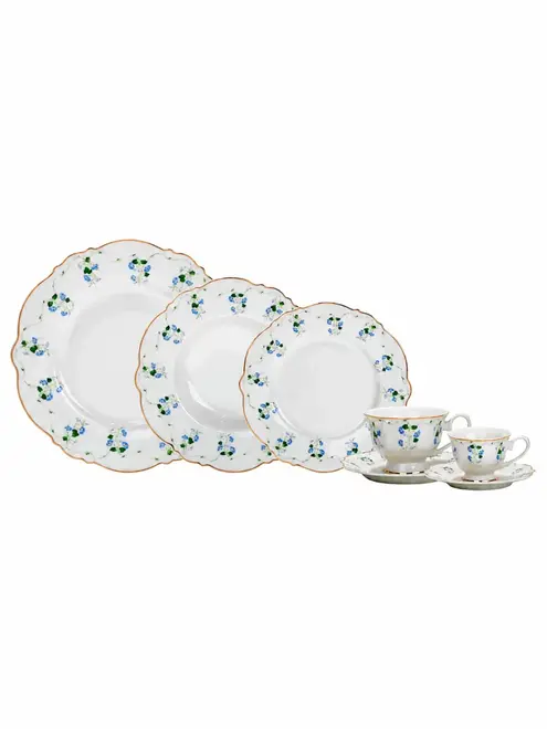 Aparelho de Jantar Royal Romantic em New Bone China com Filete de Ouro 42 peças