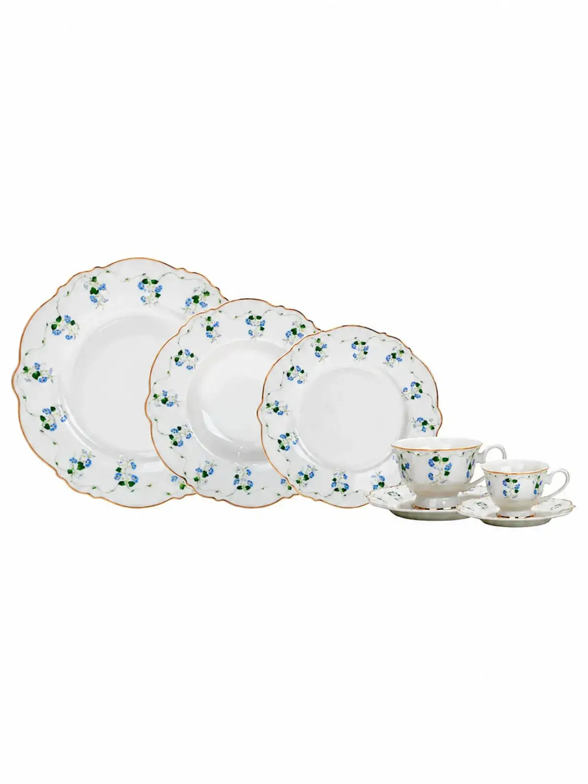 Aparelho de Jantar Royal Romantic em New Bone China com Filete de Ouro 42 peças 