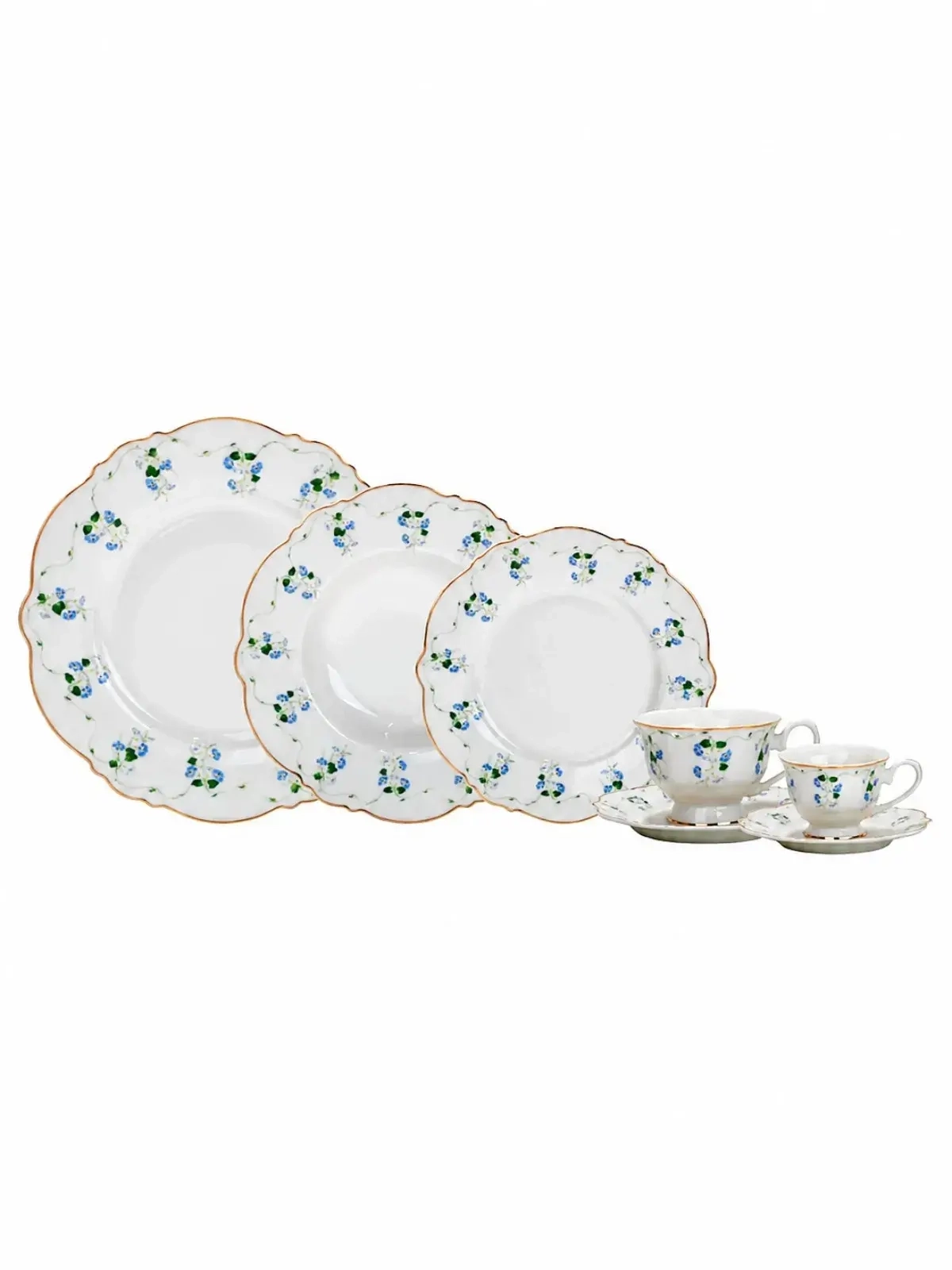 Aparelho de Jantar Royal Romantic em New Bone China com Filete de Ouro 42 peças 