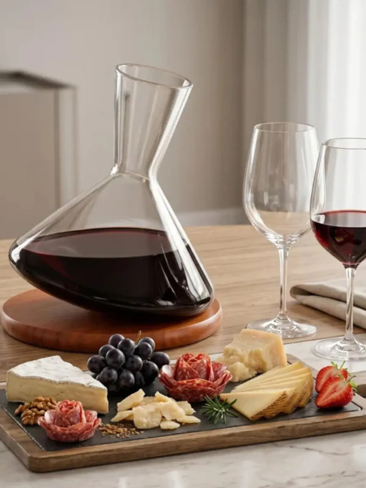 Decanter Savant em Cristal Ecológico com Base de Madeira 2.3L A25.7cm