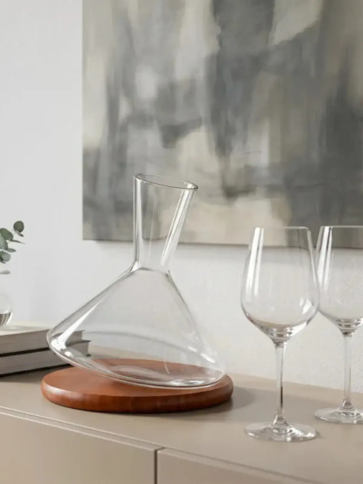 Decanter Savant em Cristal Ecológico com Base de Madeira 2.3L A25.7cm
