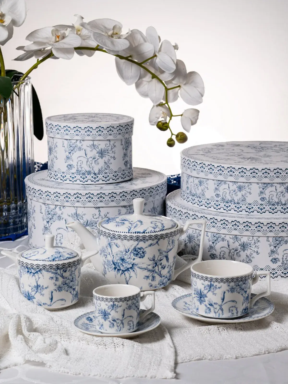Jogo de 8 peças para Chá Hortênsia em New Bone China Azul