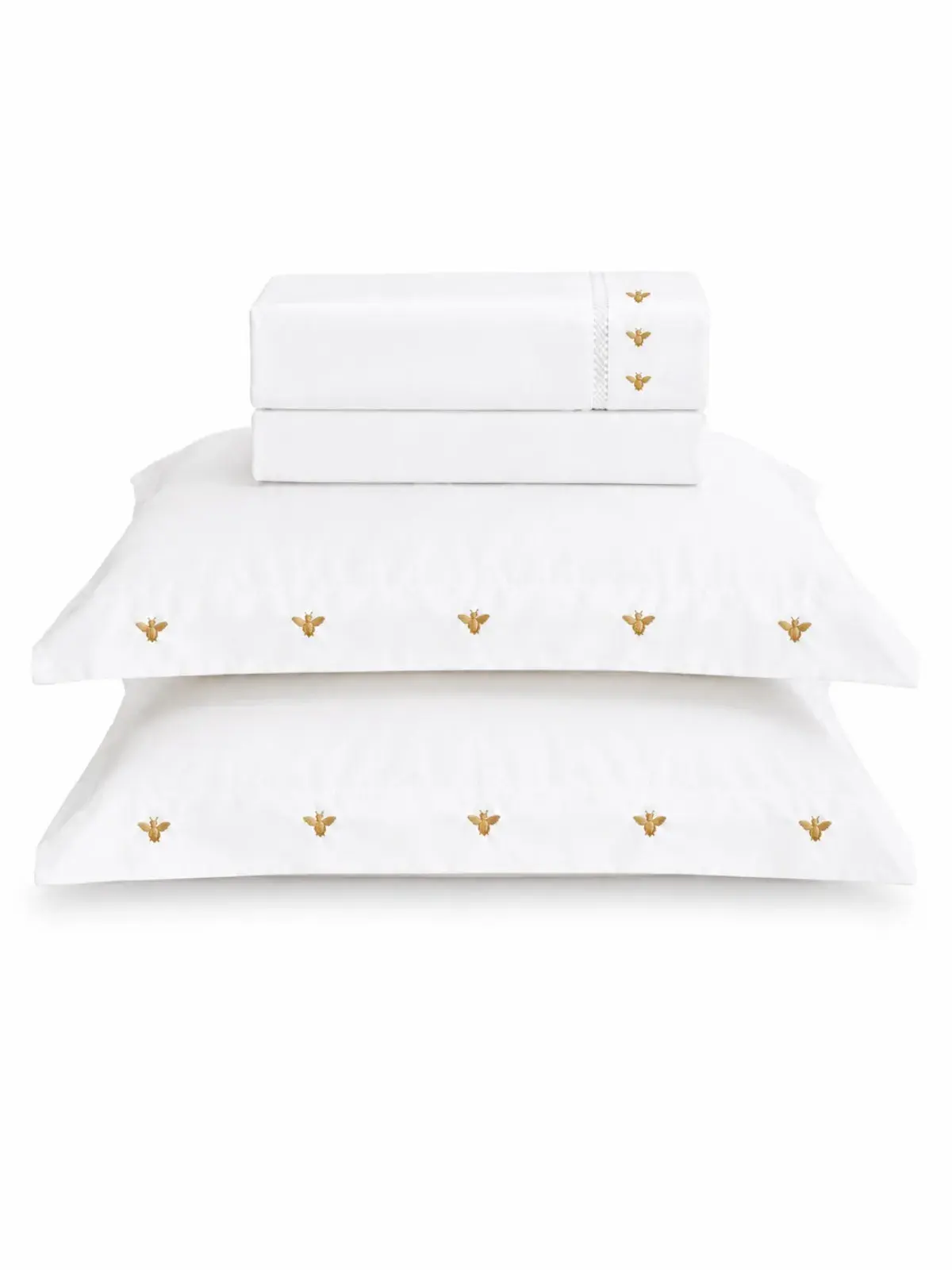 Jogo de Cama Queen Abeille 100% Algodão Cetim 600 fios Branco Festone/Dourado