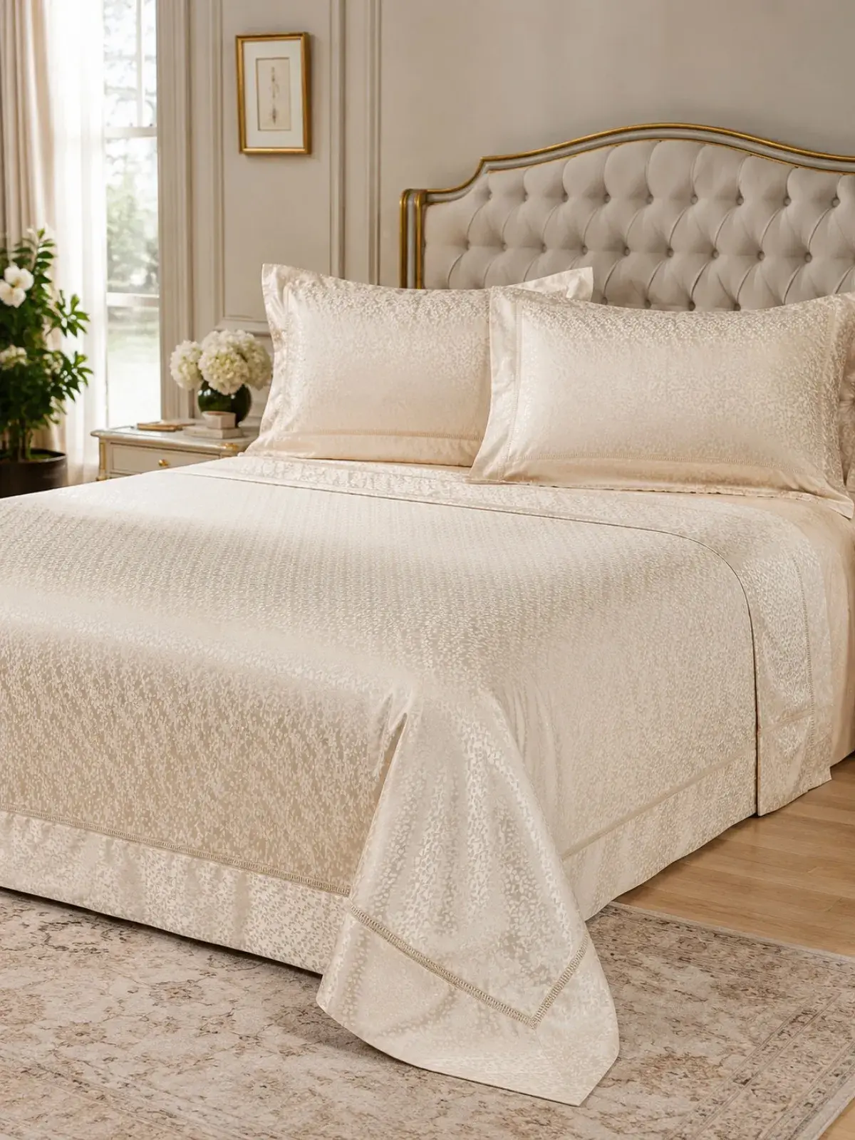 Jogo de Cama Queen Riflesso 100% Algodao Cetim 400 fios Bege