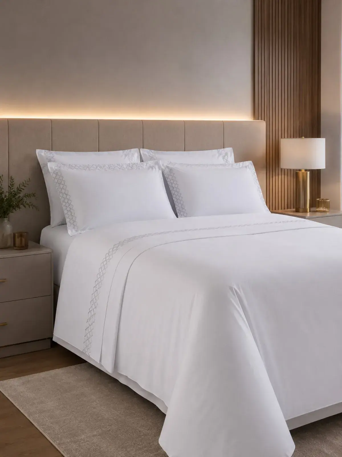 Jogo de Cama Queen Matrisse 100% Algodão Cetim 500 fios plumasul Branco Festone/Prata