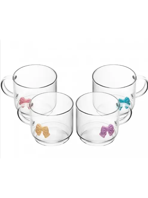Conjunto 4 Canecas Nina com Laço Sortido em Vidro Borossilicato 200ml