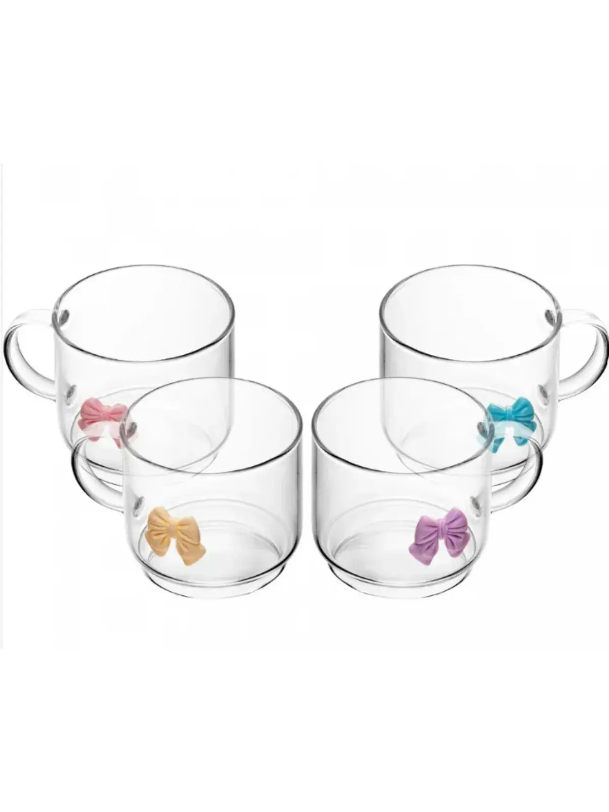 Conjunto 4 Canecas Nina com Laço Sortido em Vidro Borossilicato 200ml 