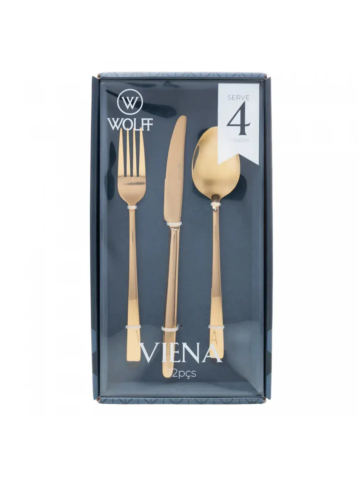 Faqueiro Viena 12 Peças em Aço Inox Dourado