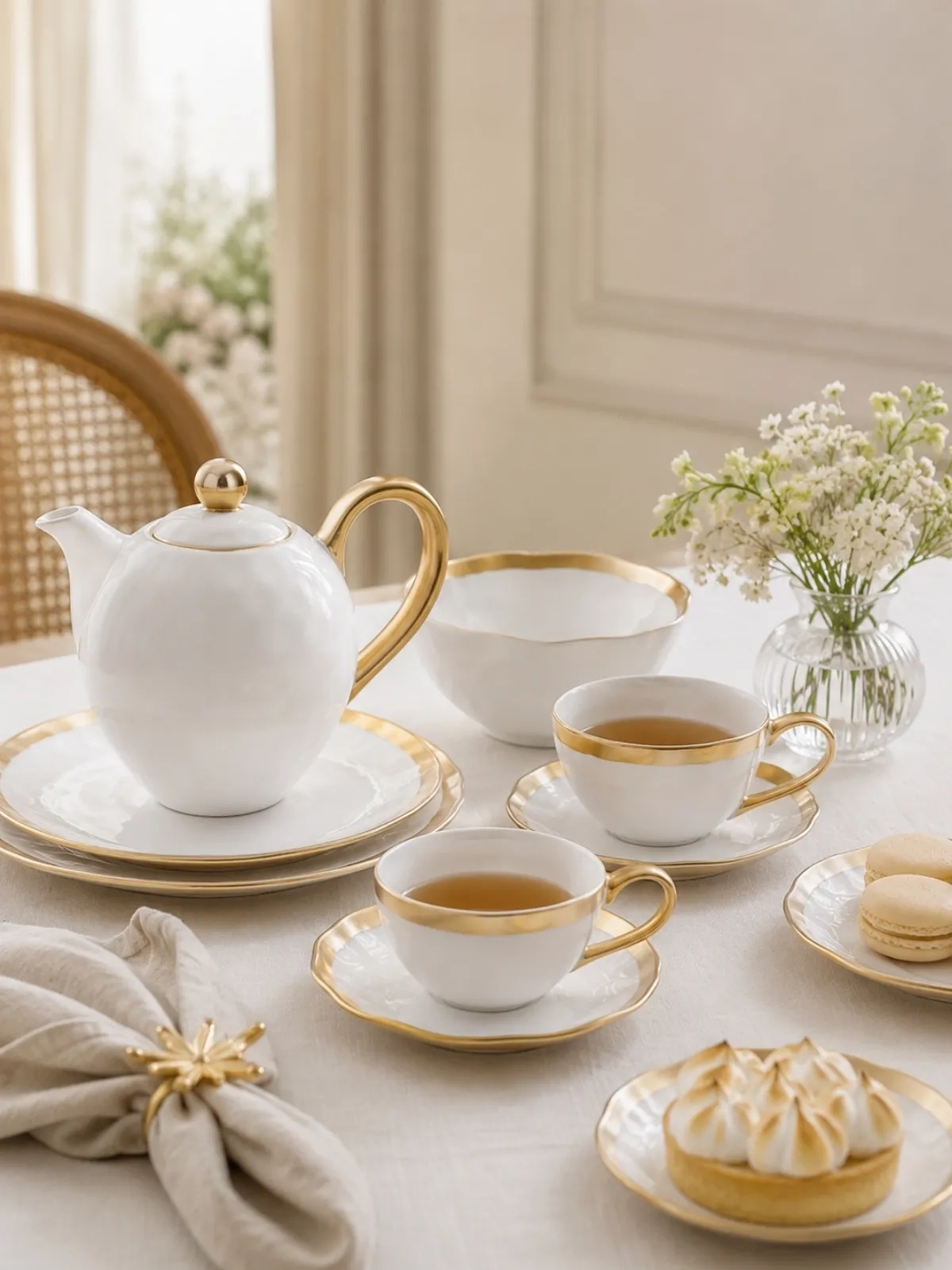 Xícara de Chá em Porcelana Dubai - 200ml Branco e Dourado