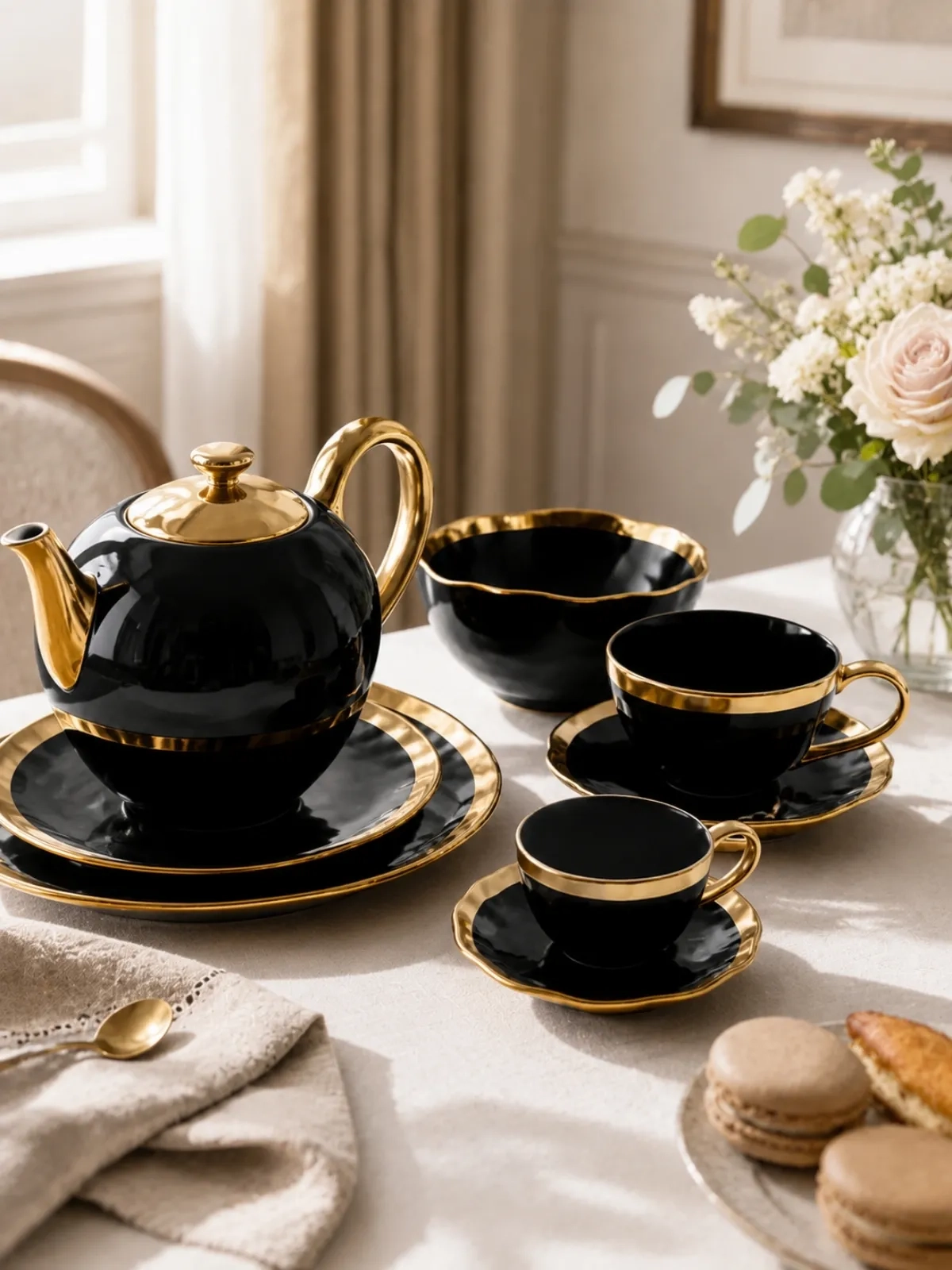 Xícara de Chá em Porcelana Dubai - 200ml Preto e Dourado