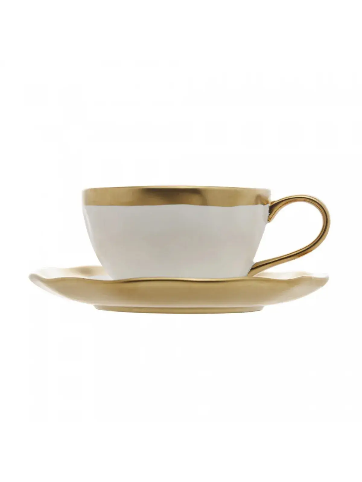 Xícara de Chá em Porcelana Dubai Branco e Dourado