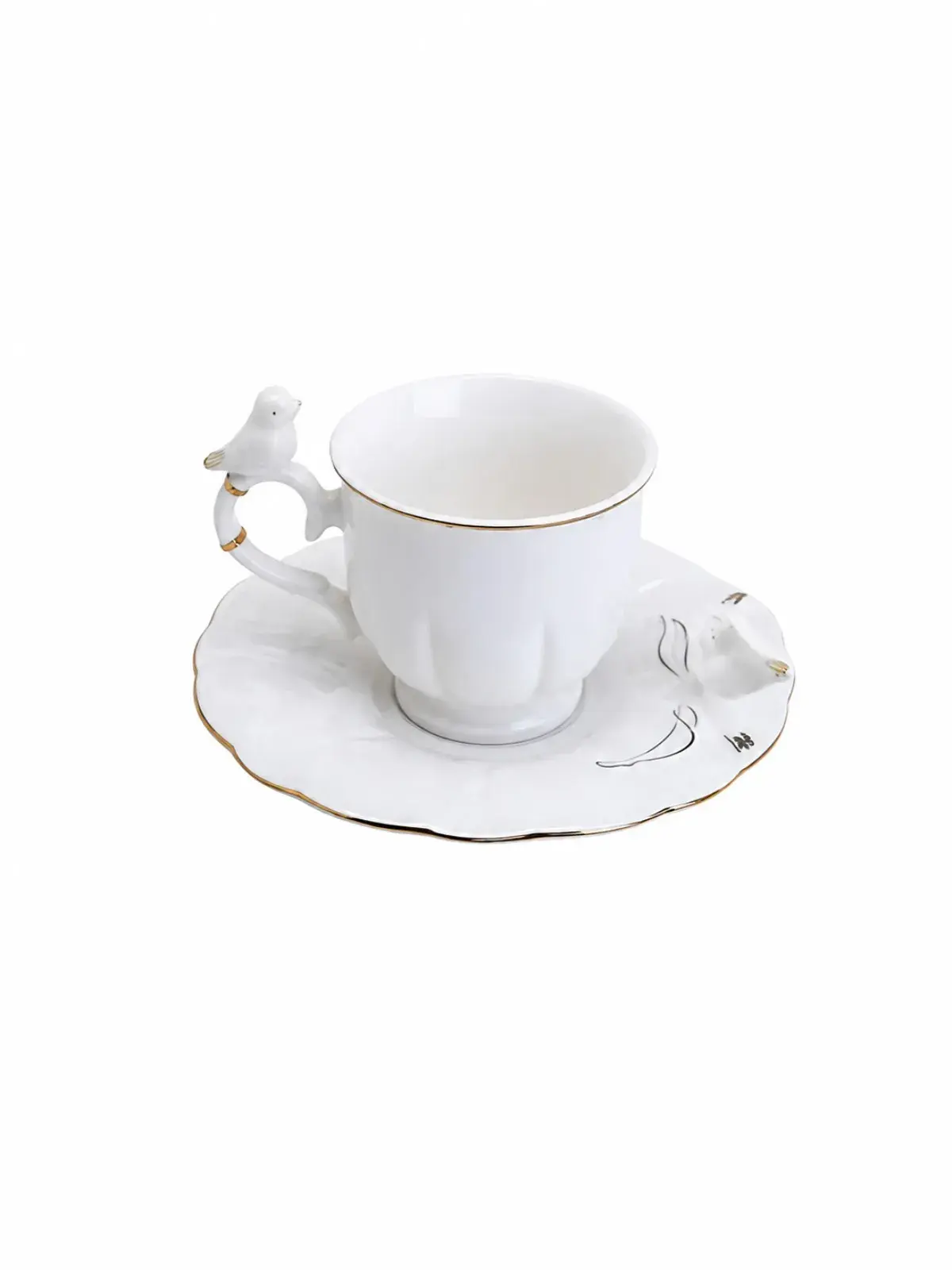 Jogo com 6 Xícaras de Café em Porcelana Birds Round Plate 100ml