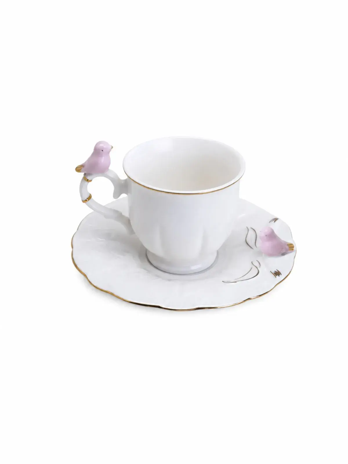Jogo com 6 Xícaras de Café em Porcelana Birds Round Plate 100ml