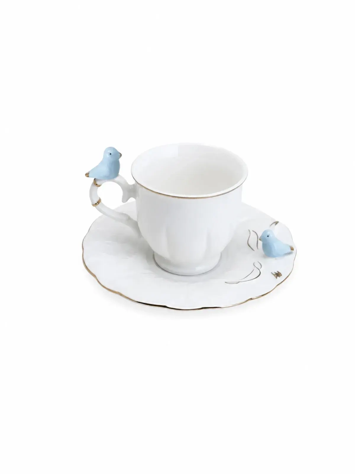 Jogo com 6 Xícaras de Café em Porcelana Birds Round Plate - 100ml 