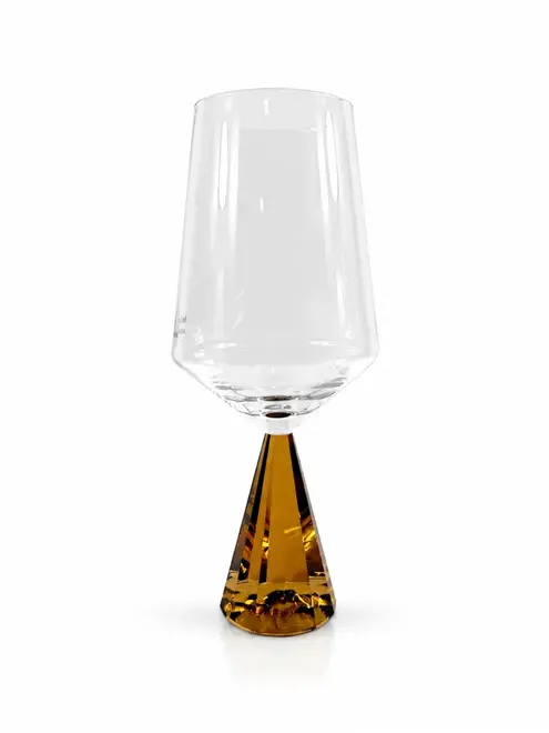 Taça Vinho Branco com Base Ambar Geométrica