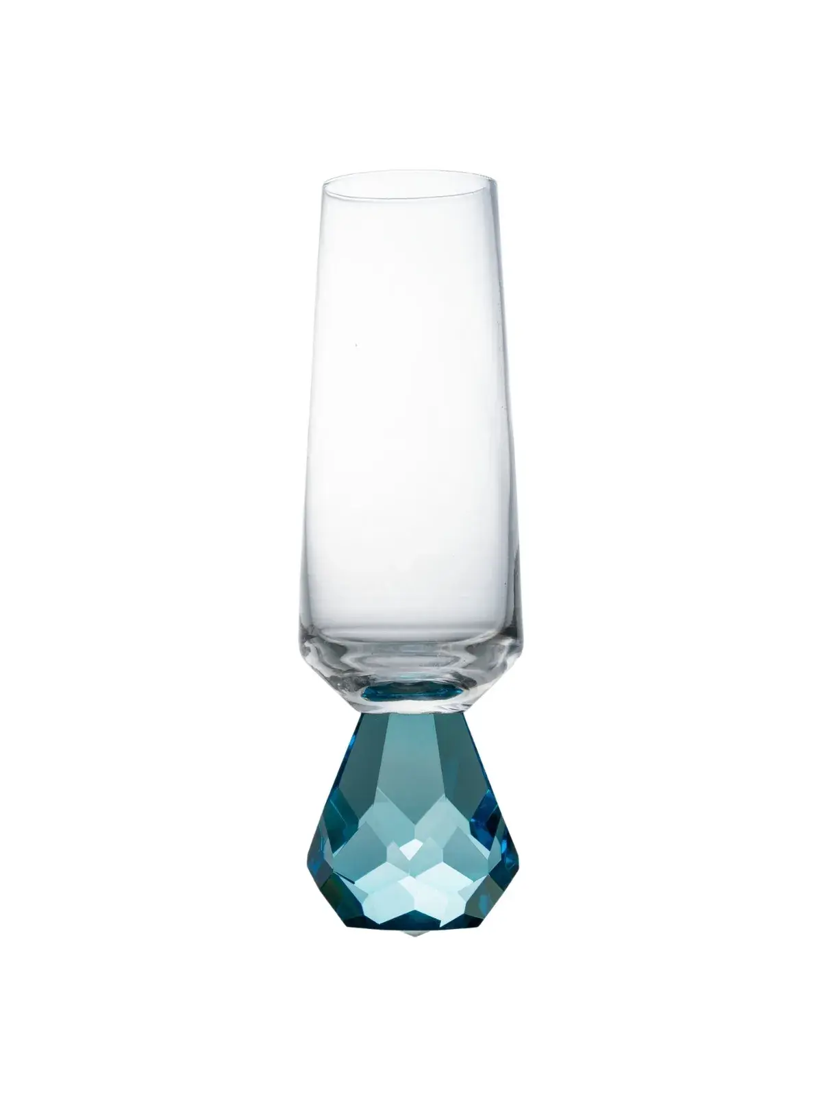 Taça Champagne com Base Diamond Lapidada Azul