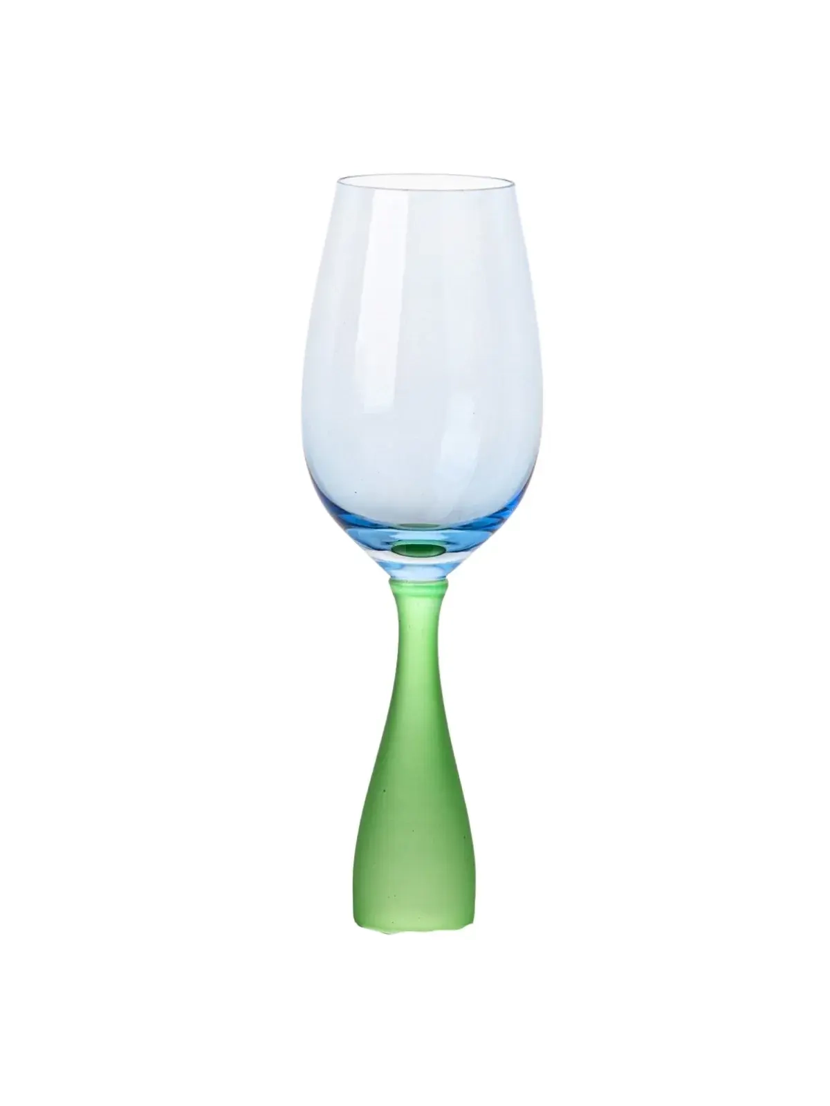 Taça Bicolor Azul e Verde em Vidro com Base Escultural Amarelo/Laranja
