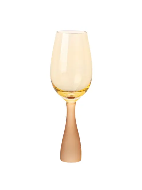 Taça Bicolor Azul e Verde em Vidro com Base Escultural Amarelo/Laranja