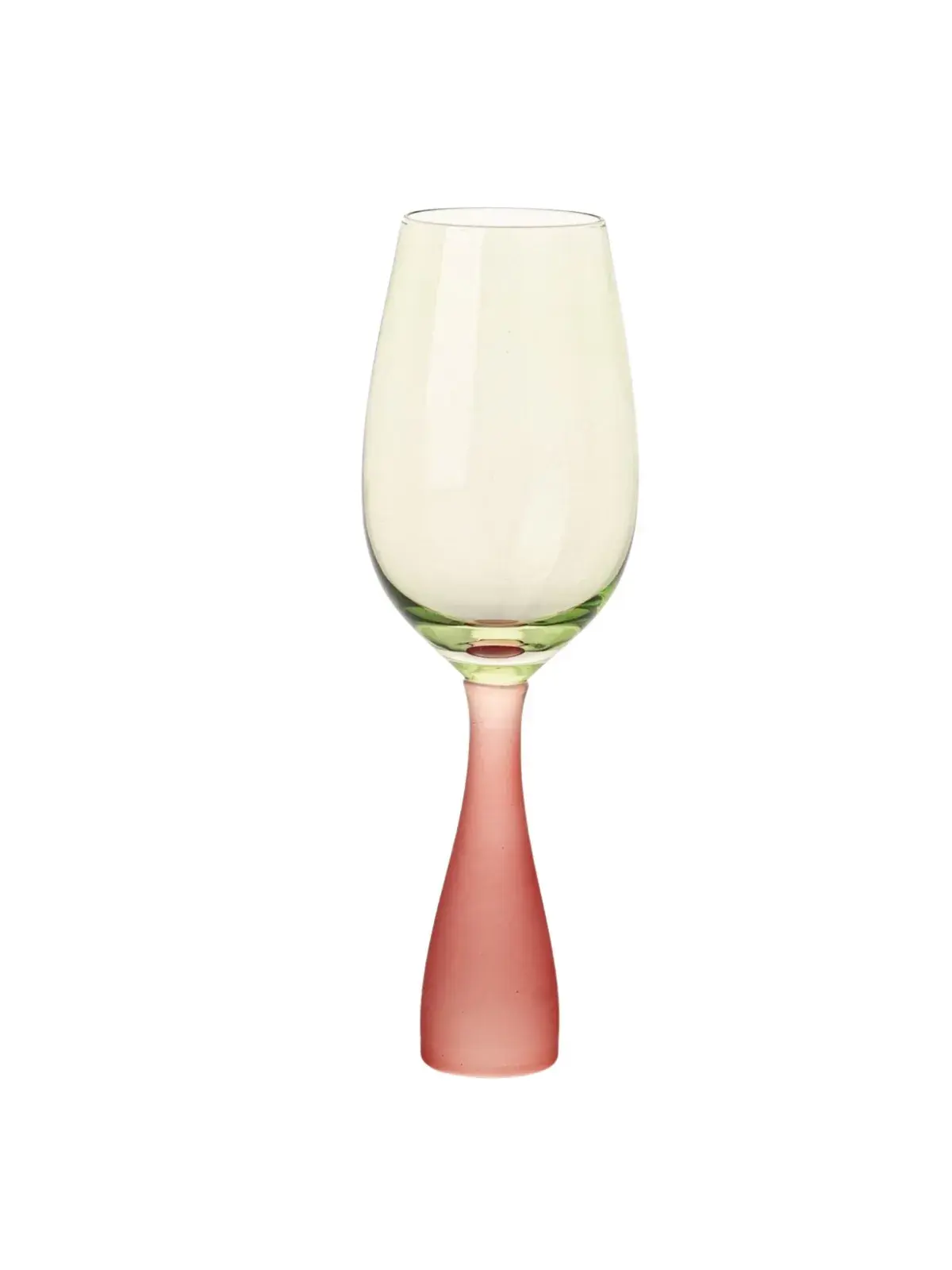Taça Bicolor Rosa e Azul em Vidro com Base Escultural Verde/Vermelho