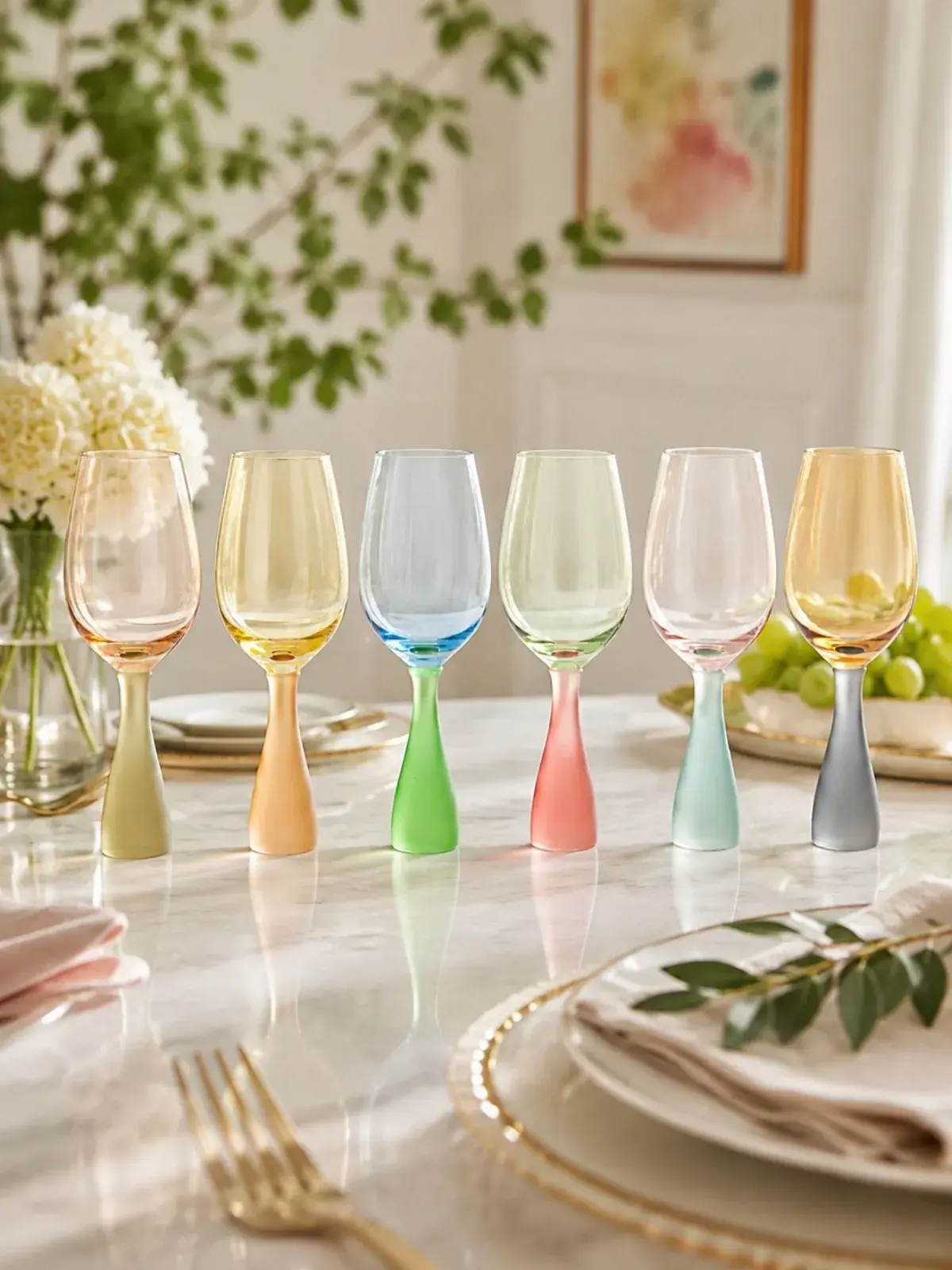 Taça Bicolor Rosa e Azul em Vidro com Base Escultural Rosa/Azul
