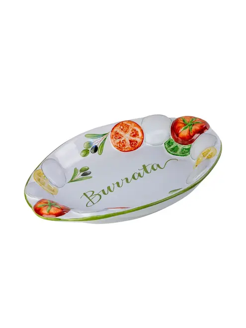 Travessa Grande Tomate em Cerâmica Relevo Burrata - Pintado a Mão