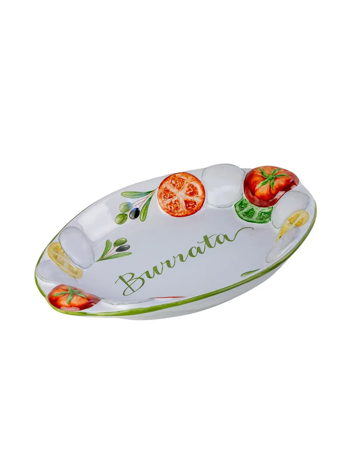 Travessa Grande Tomate em Cerâmica Relevo Burrata - Pintado a Mão 